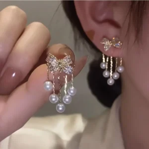 Pearl Cascade Bow Earrings