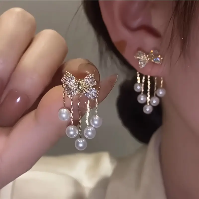 Pearl Cascade Bow Earrings