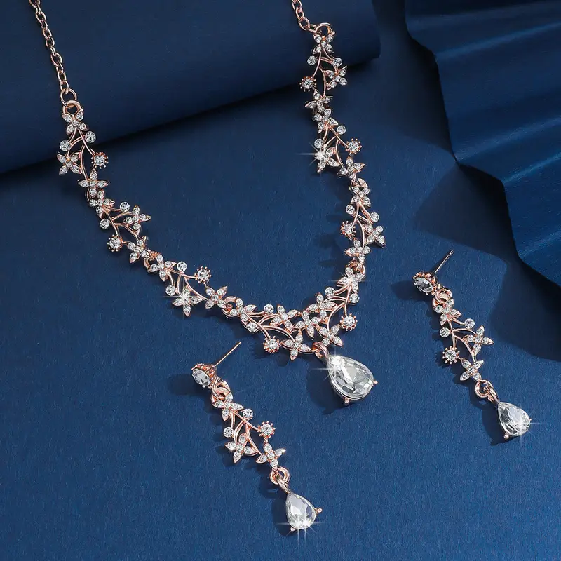 Rose Gold Crystal White Vine Jewelry Set