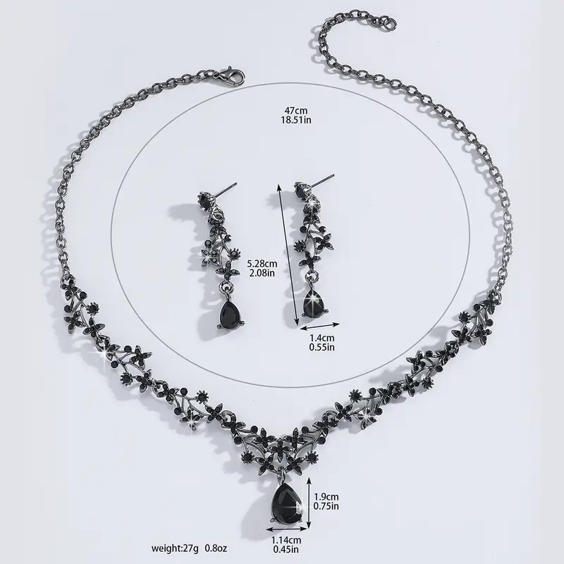 Rose Gold Crystal Black Vine Jewelry Set - Image 3