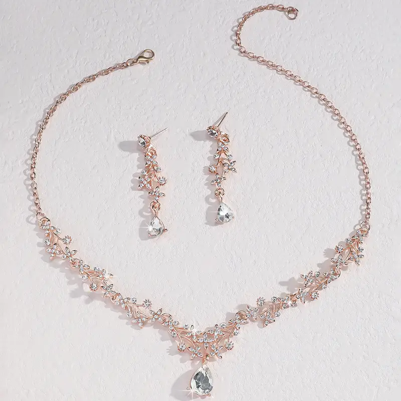 Rose Gold Crystal White Vine Jewelry Set - Image 3