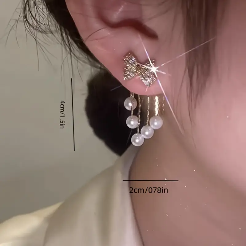 Pearl Cascade Bow Earrings - Image 2