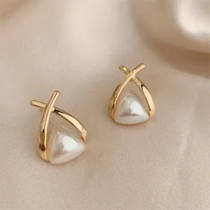 Gold Pearl Cross Earrings